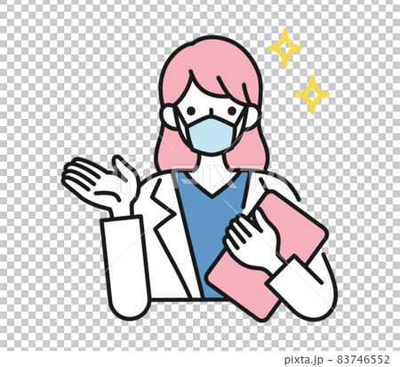 案内や説明をする白衣を着てマスクをした女性の看護師/医師のイラスト素材 83746552
