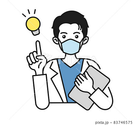 提案をする白衣を着てマスクをした男性の看護師/医師のイラスト素材 83746575