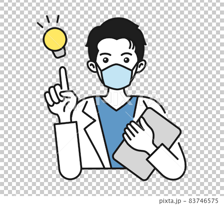 提案をする白衣を着てマスクをした男性の看護師/医師のイラスト素材 83746575