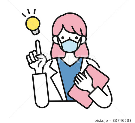 提案をする白衣を着てマスクをした女性の看護師/医師のイラスト素材 提案をする白衣を着てマスクをした女性の看護師/医師のイラスト素材 83746583