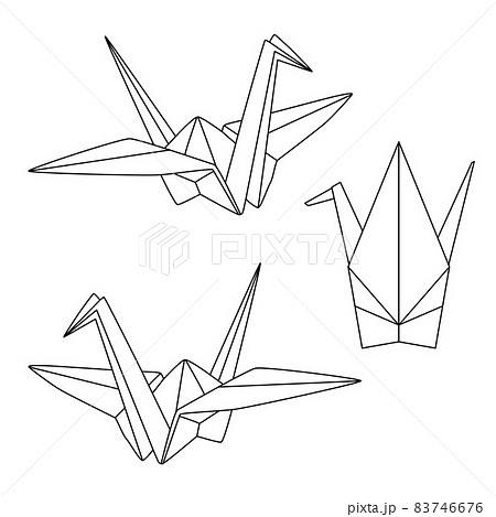 折り鶴のイラスト 線画 のイラスト素材