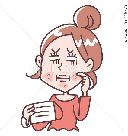 マスクで肌荒れして悲しい女性のイラスト素材