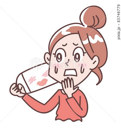 マスクにメイクがついてして悲しむ女性のイラスト素材