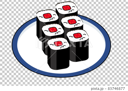 盤子主線螞蟻簡約卡通壽司/壽司插畫|鐵花卷金槍魚握壽司插畫 83746877