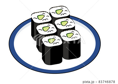 主線アリ　シンプル漫画　寿司・鮨のイラスト｜キュウリかっぱ巻の握り寿司のイラスト 83746878