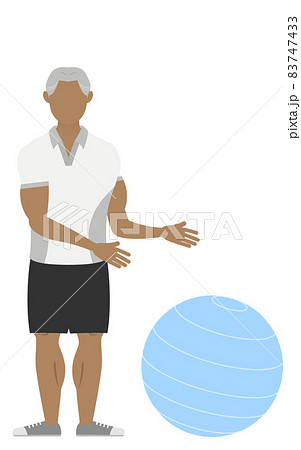 スポーツジムインストラクターシニア男性のポーズ バランスボールを勧めるのイラスト素材