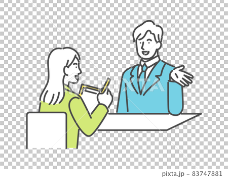 男性をヒアリングする女性のイラスト素材 7471