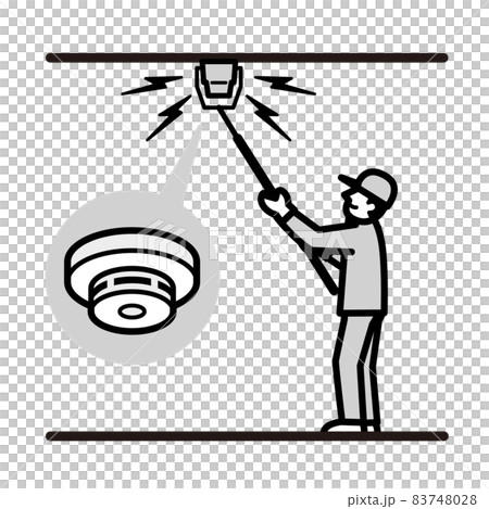 火災感知器 火災報知器 定期点検 モノトーン イラストのイラスト素材