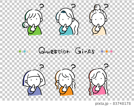 疑問を持つ様々な女性のシンプルなイラストセット 83748178