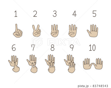 数字と指での数え方 1から10までのイラスト素材