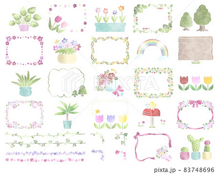 植物の素材とフレーム 薄いステンシルのイラスト素材
