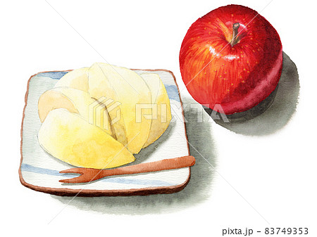 アナログ水彩りんごと切ったりんごのセット アナログ水彩りんごと切ったりんごのセット 83749353