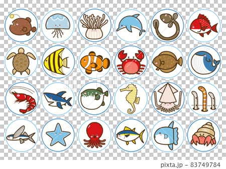 Cute illustrations of sea creatures such as fish 83749784