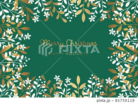 植物のイラストフレーム クリスマス 招待状 挨拶などカード用デザインテンプレート のイラスト素材