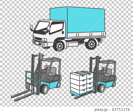 トラックとフォークリフトのベクターイラスト素材／工場／倉庫／運搬／運送／シンプル／素材 83751178