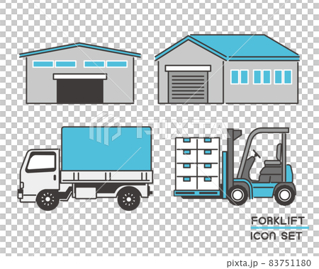 倉庫やトラック フォークリフトのベクターイラスト素材 工場 倉庫 運搬 運送 シンプル 素材のイラスト素材