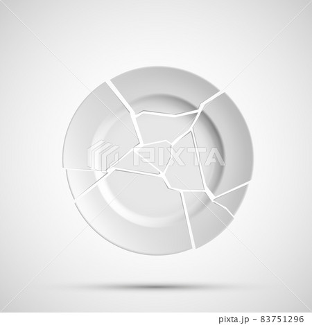 White porcelain plate is broken into many shards 83751296