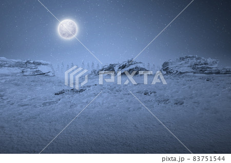 View of a snowy hill with snowfall View of a snowy hill with snowfall 83751544