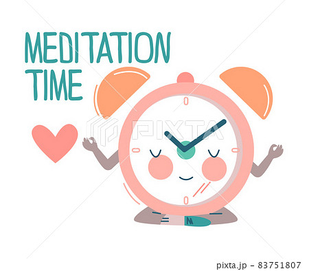 Funny Clock Character with Smiling Face Sitting in Yoga Pose Vector Illustration Funny Clock Character with Smiling Face Sitting in Yoga Pose Vector Illustration 83751807