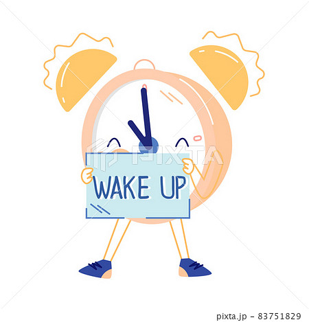 Funny Clock Character with Smiling Face Ringing Showing Wake Up Placard Vector Illustration Funny Clock Character with Smiling Face Ringing Showing Wake Up Placard Vector Illustration 83751829