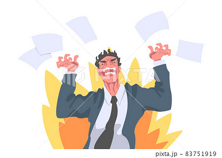 Furious Chief Screaming and Yelling in Anger with Burning Flame Behind Vector Illustration Furious Chief Screaming and Yelling in Anger with Burning Flame Behind Vector Illustration 83751919