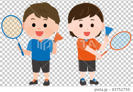 Illustration of standing poses for boys and girls playing badminton Illustration of standing poses for boys and girls playing badminton 83752750