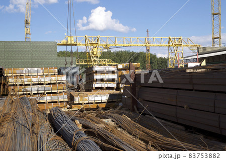 Metal profiles of different kinds are located in the metal products warehouse 83753882
