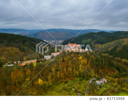 Castle Pernstejn in Czech Republic - aerial view Castle Pernstejn in Czech Republic - aerial view 83753966