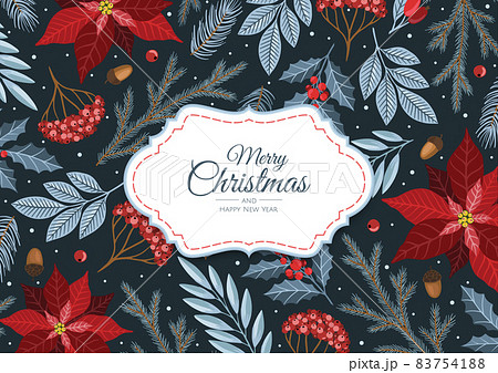 Merry Christmas and New Year Cards with Winter plants design illustration for greetings, invitation, flyer, brochure. 83754188