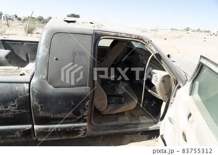 old abandoned car in junkyard in Baja California Sur Mexico 83755312