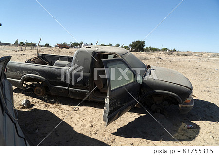 old abandoned car in junkyard in Baja California Sur Mexico old abandoned car in junkyard in Baja California Sur Mexico 83755315