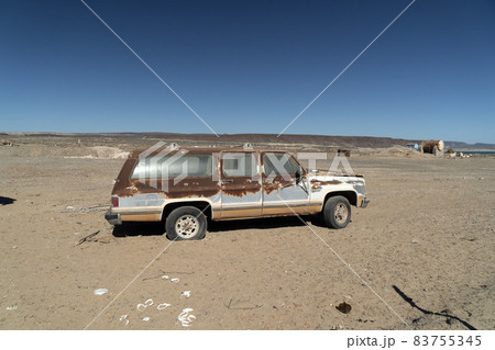 old abandoned car in junkyard in Baja California Sur Mexico old abandoned car in junkyard in Baja California Sur Mexico 83755345