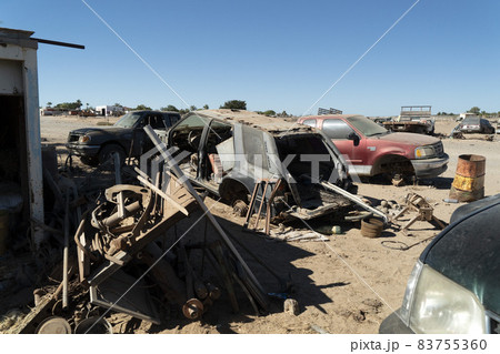 old abandoned car parts in junkyard in Baja California Sur Mexico old abandoned car parts in junkyard in Baja California Sur Mexico 83755360