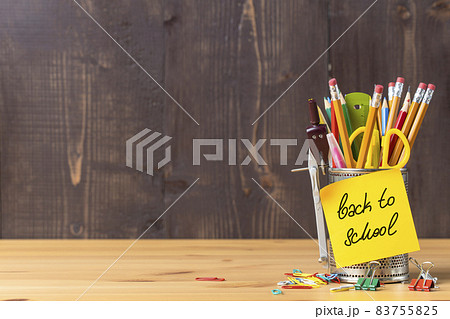 Pencils and school supplies in pencil case 83755825