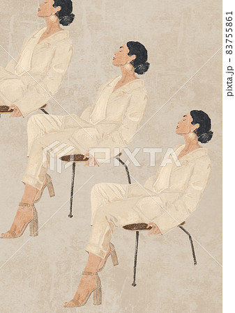 Abstract Trendy Boho Three Women Poster. Minimalist Female simple Modern Art. Pastel colors, Hand Drawn Contemporary card, logo, template 83755861