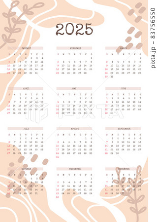 2025 calendar with trendy hand drawn organicのイラスト素材 [83756550] - PIXTA