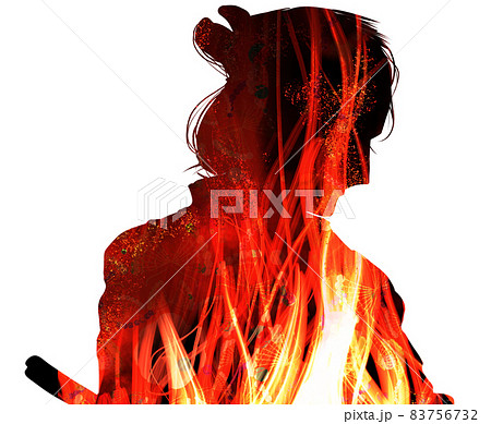 メラメラ燃える心の炎と江戸時代サムライ役の歌舞伎役者  メラメラ燃える心の炎と江戸時代サムライ役の歌舞伎役者  83756732