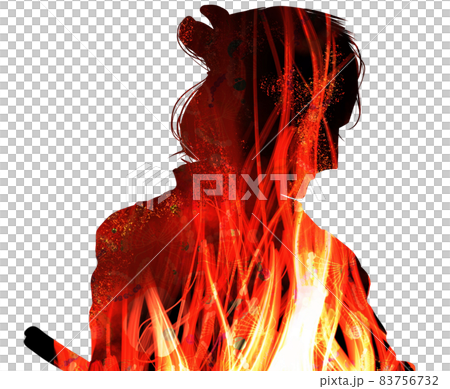 メラメラ燃える心の炎と江戸時代サムライ役の歌舞伎役者  メラメラ燃える心の炎と江戸時代サムライ役の歌舞伎役者  83756732