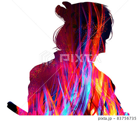 メラメラ燃える心の炎と江戸時代サムライ役の歌舞伎役者  メラメラ燃える心の炎と江戸時代サムライ役の歌舞伎役者  83756735