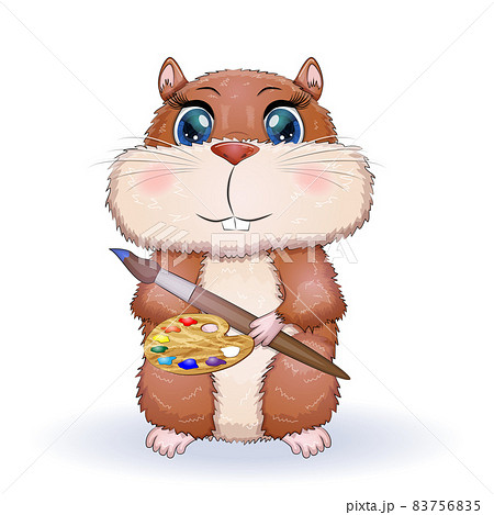 Cute hamster with paints and brush, concept artist, hamster cartoon characters, funny animal character. Cute hamster with paints and brush, concept artist, hamster cartoon characters, funny animal character. 83756835