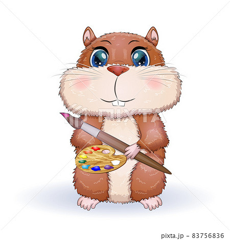 Cute hamster with paints and brush, concept artist, hamster cartoon characters, funny animal character. Cute hamster with paints and brush, concept artist, hamster cartoon characters, funny animal character. 83756836