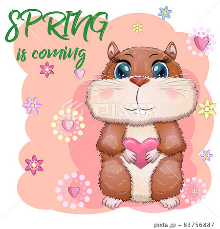 Cute cartoon hamster characters, funny animal with heart, spring is coming 83756887