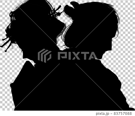 別れを悲しむ江戸の町娘と悲しげな若侍のシルエット 別れを悲しむ江戸の町娘と悲しげな若侍のシルエット 83757088