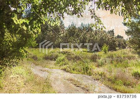 A winding country road opposite a green forest. A winding country road opposite a green forest. 83759736