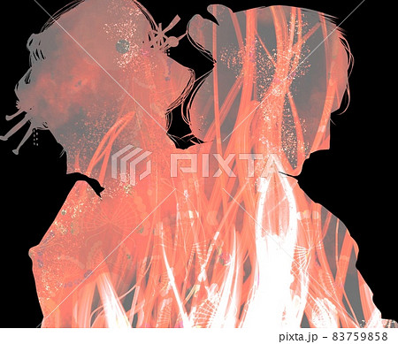 身分差の恋で別れを悲しみ抱擁する町娘と若侍と炎のシルエット 身分差の恋で別れを悲しみ抱擁する町娘と若侍と炎のシルエット 83759858