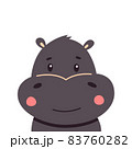 Hippo flat style vector. Wild herbivorous animal. African fauna species. Violet hippopotamus cartoon on white background. For nature concepts, children s books illustrating, printing materials 83760282