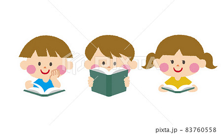 読書 本を読むかわいい子どもたち 男の子と女の子のイラスト素材