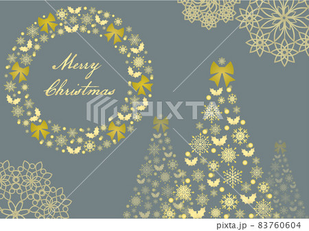 イラスト素材：クリスマスリースとツリーでできたメッセージカード風フレーム 83760604