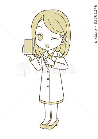 スマホを指差す白衣の女性（単色） 83761246