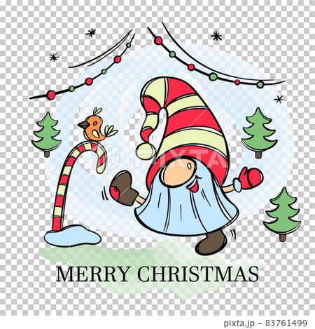SANTA IS COMING 2022 Cheerful Bearded Gnome In Felt Boots And Bird On Lollipop New Year Merry Christmas Cartoon Hand Drawn Vector Illustration Set For Print SANTA IS COMING 2022 Cheerful Bearded Gnome In Felt Boots And Bird On Lollipop New Year Merry Christmas Cartoon Hand Drawn Vector Illustration Set For Print 83761499